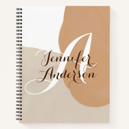 Beige Sketchbook minimalistische monogram naam ini Notitieboek (Voorkant)