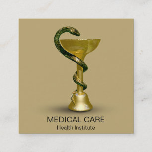 Beige Slangenkom Hygieia Medisch Goud Caduceus Vierkante Visitekaartje