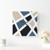 Beige Slate Black White Geometric Vierkante Klok (Huis)