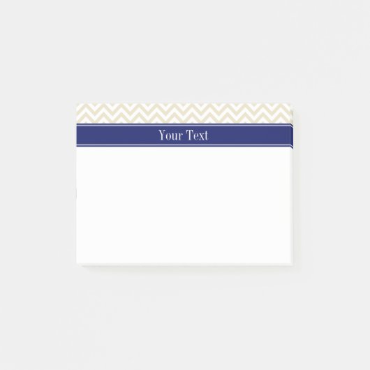 Beige SLg Chevron Navy Name Monogram Post-it® Notes (Voorkant)