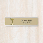 Beige Snake Bowl Hygieia Gold Caduceus Medical Deurbordje (Voorkant)