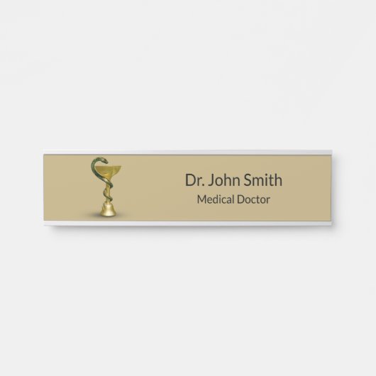 Beige Snake Bowl Hygieia Gold Caduceus Medical Deurbordje (Voorkant)