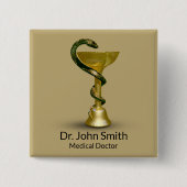 Beige Snake Medical Bowl Hygieia Gold Caduceus Vierkante Button 5,1 Cm (Voorkant)