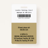 Beige Snake Medical Bowl Hygieia Gold Foto ID Badge (Achterkant)