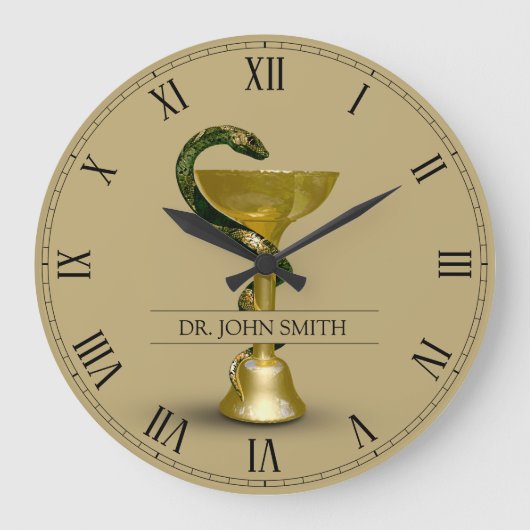 Beige Snake Medical Bowl Hygieia Gold Name Grote Klok (Voorkant)