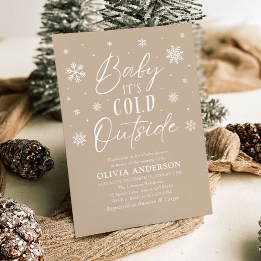 Beige sneeuwvlok Baby Het is koud buiten Baby show Kaart