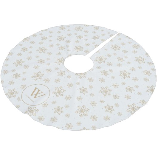 Beige sneeuwvlokken patroon familie monogram kerstboom rok (Gekanteld)