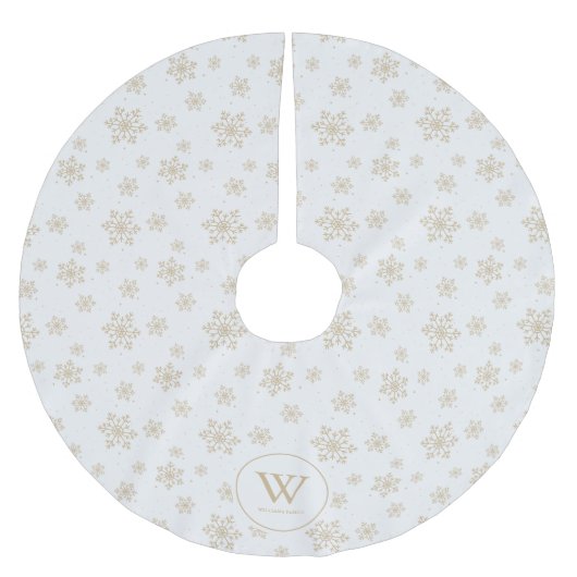 Beige sneeuwvlokken patroon familie monogram kerstboom rok (Voorkant)