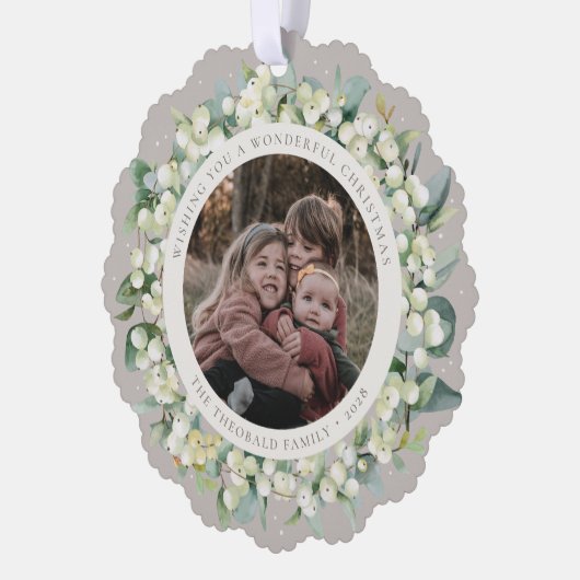 Beige Snowberry+Eucalyptus Christmas Wreath Photo  Ornament Kaart (Links)
