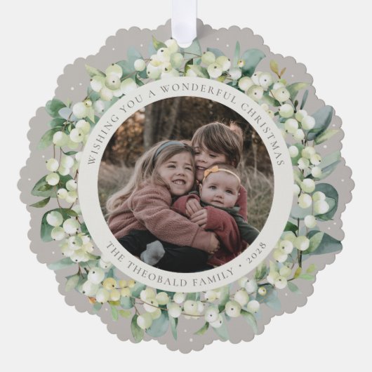 Beige Snowberry+Eucalyptus Christmas Wreath Photo  Ornament Kaart (Voorkant)