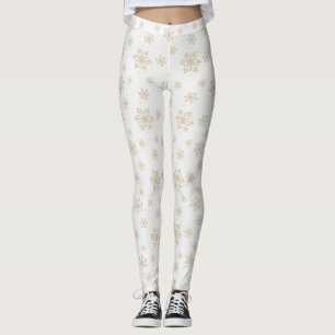 Beige Snowflakes Patroon Leggings