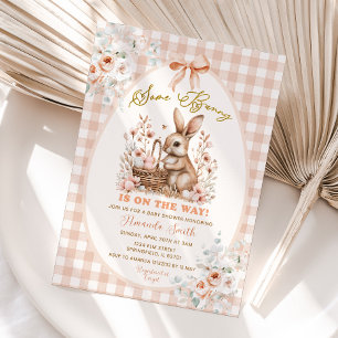 Beige Some Bunny Is On The Way Bloemen Baby Shower Kaart