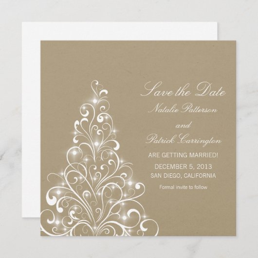 Beige Sparkly Holiday Boom sparen de Datum uitnodi Save The Date (Voorkant / Achterkant)