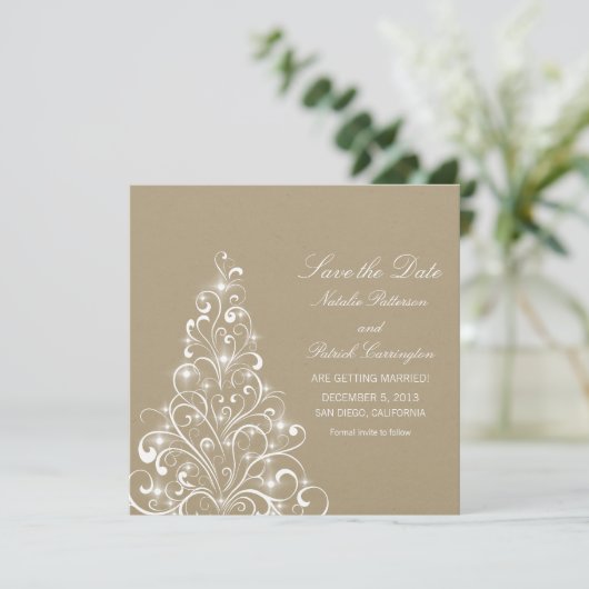 Beige Sparkly Holiday Boom sparen de Datum uitnodi Save The Date (Staand voorkant)