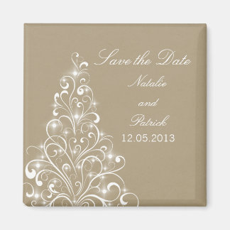 Beige Sparkly Holiday Tree Save the Date Magnet