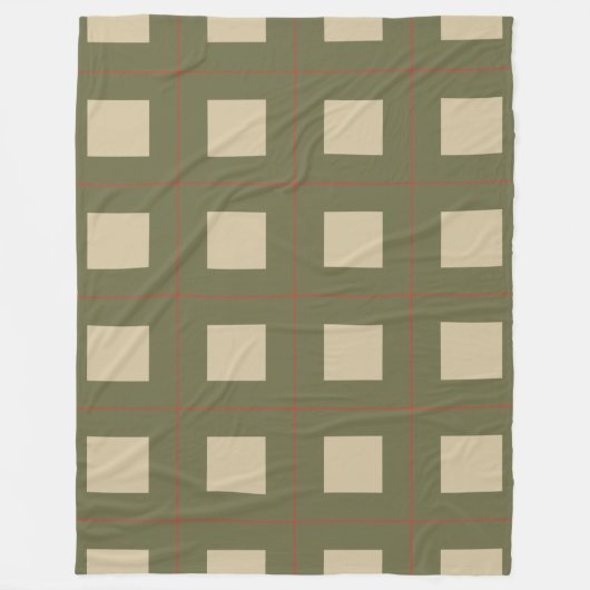 Beige Squares on Green Background With Red Grid Fleece Deken (Voorkant)