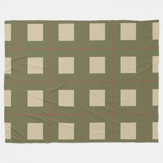 Beige Squares on Green Background With Red Grid Fleece Deken (Voorkant (Horizontaal))