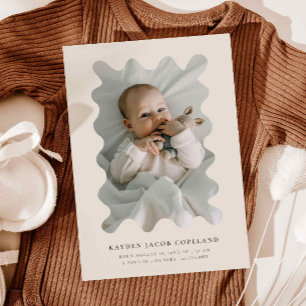 Beige Squiggly Lijst Geboorteaankondiging Foto Aankondiging