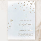 beige stars on pastel blue sky | Baptism Kaart