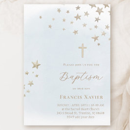 beige stars on pastel blue sky | Baptism  Kaart