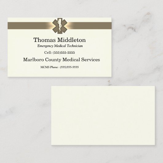 Beige Ster van het Leven EMS/EMT Contact Kaart Visitekaartje (Voorkant / Achterkant)