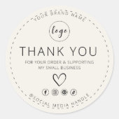 Beige Sticker met Logo Bedankt voor uw bestelling (Voorkant)