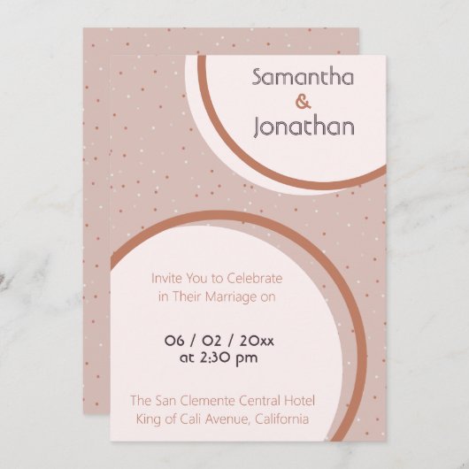 Beige Stippen en Circles Wedding Invitation Kaart (Voorkant / Achterkant)