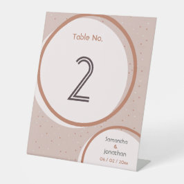 Beige Stippen en cirkels Tabelnummer bruiloft Reclamebord Met Voetstuk