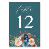 Beige & Stofblauw Bloemtafel Nummer - Teal Kaart (Achterkant)