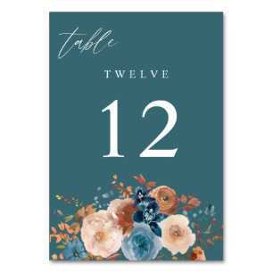 Beige & Stofblauw Bloemtafel Nummer V2 - Teal Kaart