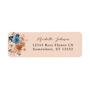 Beige & Stofblauwe Bloem Retouradreslabel 2P Etiket