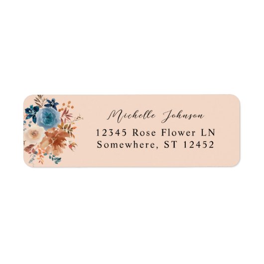 Beige & Stofblauwe Bloem Retouradreslabel 2P Etiket (Voorkant)