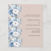 Beige stoffige blauwe bloemen bruiloft uitnodiging (Voorkant)