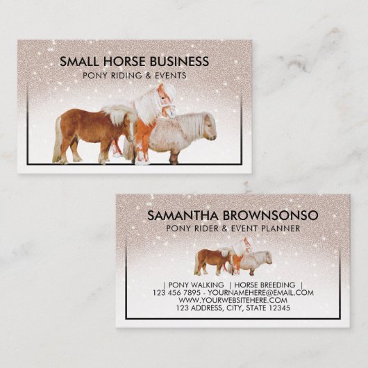 Beige Stone Small Horse Riding Breeding Pony Visitekaartje (Voorkant / Achterkant)