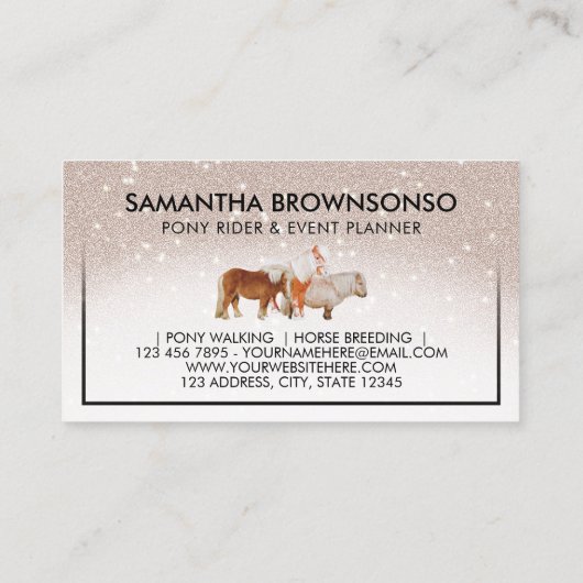 Beige Stone Small Horse Riding Breeding Pony Visitekaartje (Achterkant)