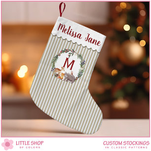 Beige Strepen Bosdieren Monogram Kleine Kerstsok