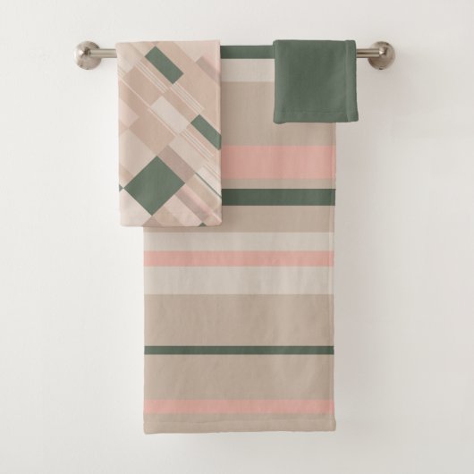 Beige strepen en een blokprint bad handdoek (Insitu)