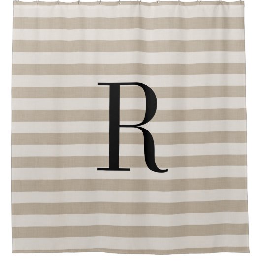 Beige strepen Groot monogram | Boerderij badkamer Douchegordijn (Voorkant)