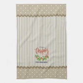 Beige strepen Holly verlaat Kerstmis Theedoek (Verticaal)