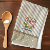 Beige strepen Holly verlaat Kerstmis Theedoek