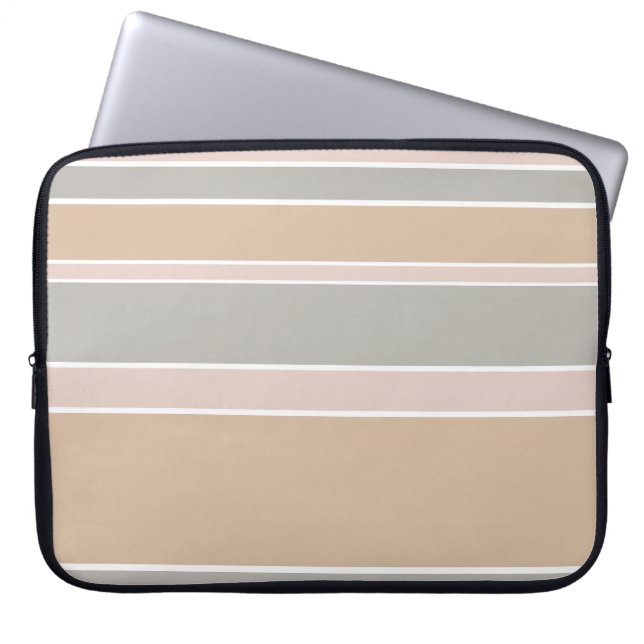 Beige strepen laptop sleeve (Voorkant)