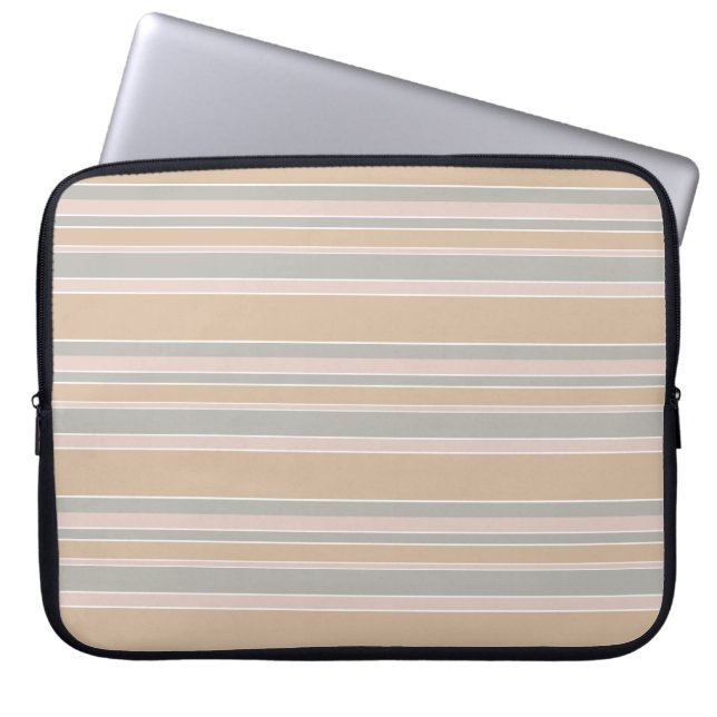 Beige strepen laptop sleeve (Voorkant)