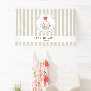 Beige Strepen Logo Muur Pop-Up Winkel Verkoper Eve Spandoek
