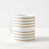 Beige Strepen Patroon Naam Koffiemok (Voorkant links)