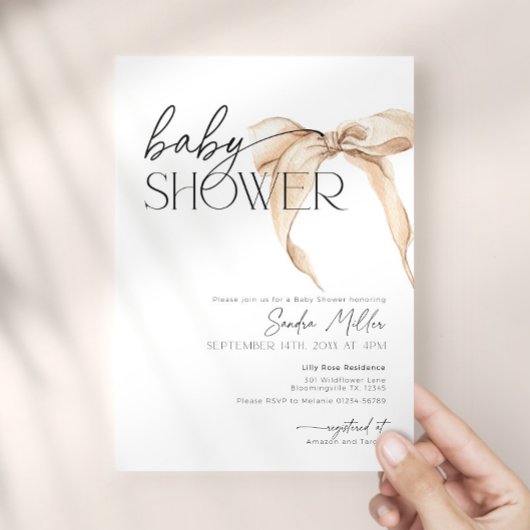 Beige Strik Baby Shower Kaart