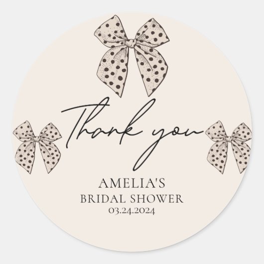 Beige strik Bezig met de Knoop Bruidsborrel  Ronde Sticker (Voorkant)