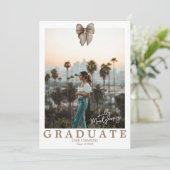 Beige Strik Coquette Foto Afstudeer Uitnodiging (Staand voorkant)
