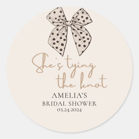 Beige strik Er KnoopT De Knoop Bruidsborrel  Ronde Sticker (Voorkant)