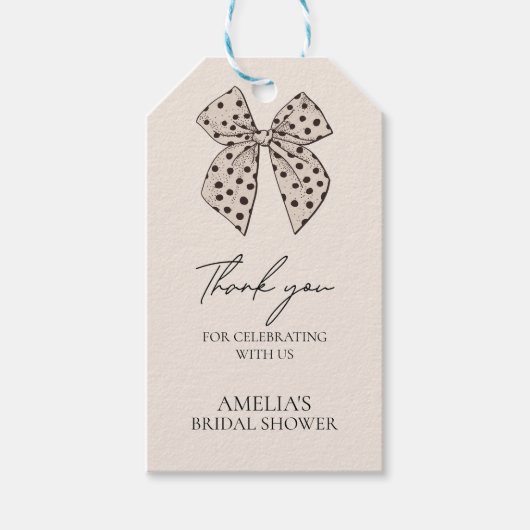Beige strik haar knoop Bruidsborrel Cadeaulabel (Voorkant)