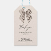 Beige strik haar knoop Bruidsborrel Cadeaulabel (Achterkant)